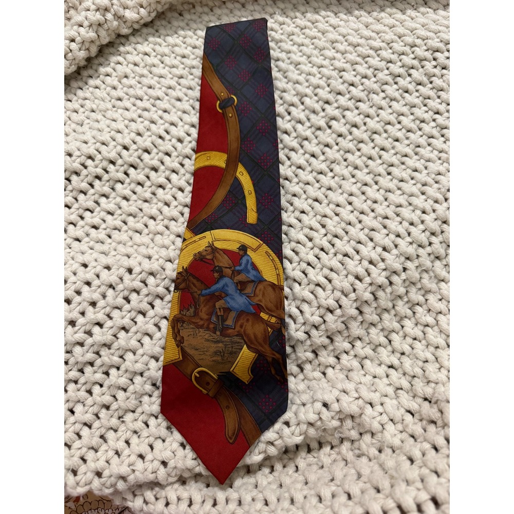 Vintage Polo Ralph Lauren Silk Necktie Equestrian Horse Riding Print